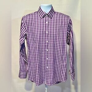 BERLIONI Comfort Fit Purple‎ and white gingham dress shirt size 15-15.5/34-35.